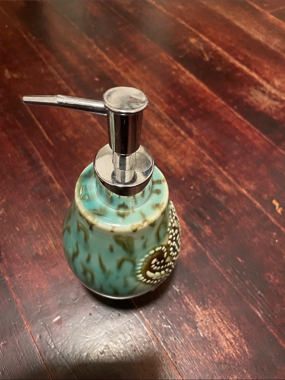 Ceramic Turquoise Soap Dispenser with Silver Pump